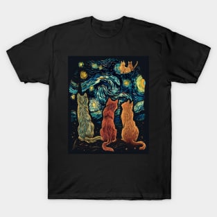 Cat Starry Night Constellation Connections T-Shirt